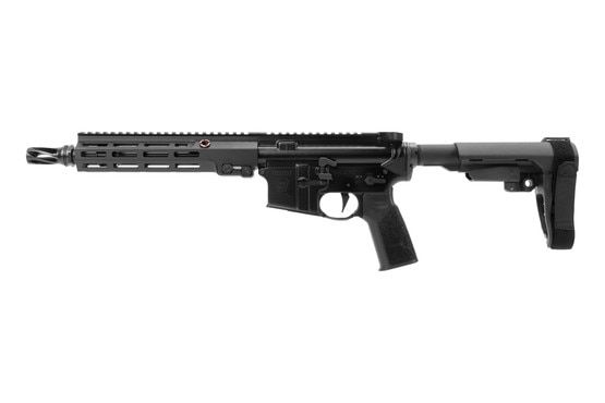 AR-15 pistol with adjustable brace, black.